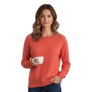 Halogen 100% Cashmere Crew Neck Long Sleeve Sweater Coral Orange Size Large